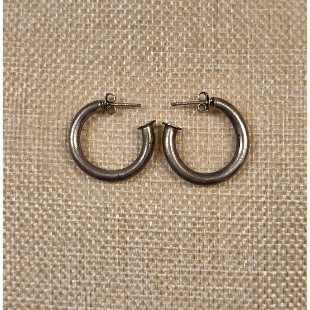 Vintage Sterling Silver Tube Hoop Earrings 25mm
